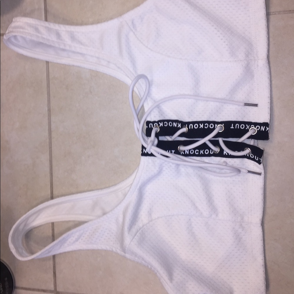 White, low intensity yoga sports bra